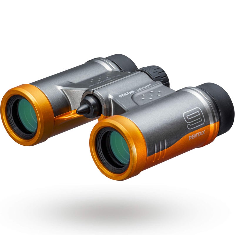 PENTAX Binoculars UD 9x21 - Gray and Orange. A bright and clear field of view, lightweight body with roof prism, Fully Multi-Coated optics, 9x magnification, ideal for concerts, sports, traveling. - Image 1